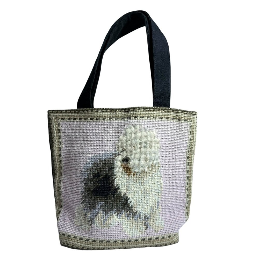 Embroidered Shaggy Dog Needlepoint Tote Bag